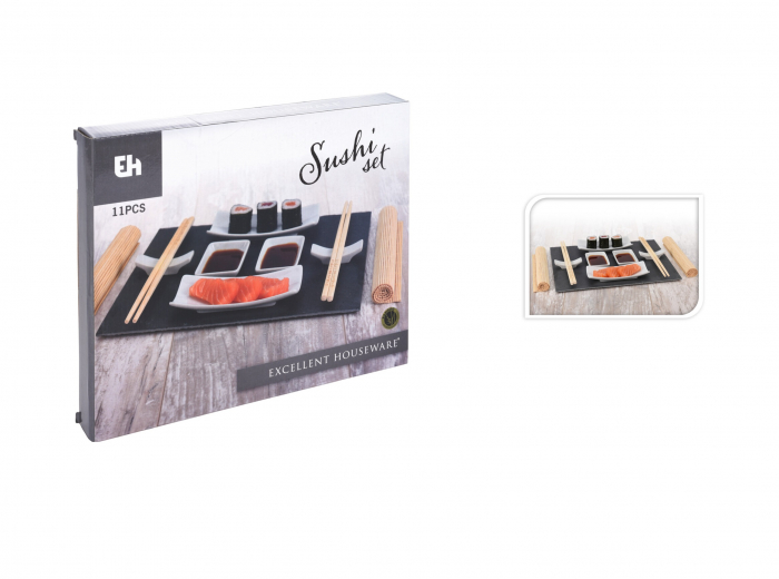 Excellent Houseware 11-piece sushi set, slate/porcelain, 30x24 cm, gray/white [2]