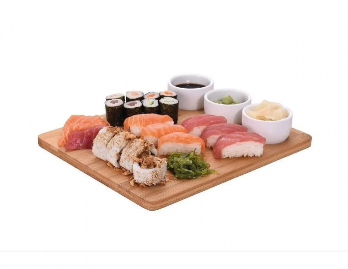 Set sushi 4 piese Excellent Houseware, bambus/portelan, 28x24 cm, maro/alb [4]