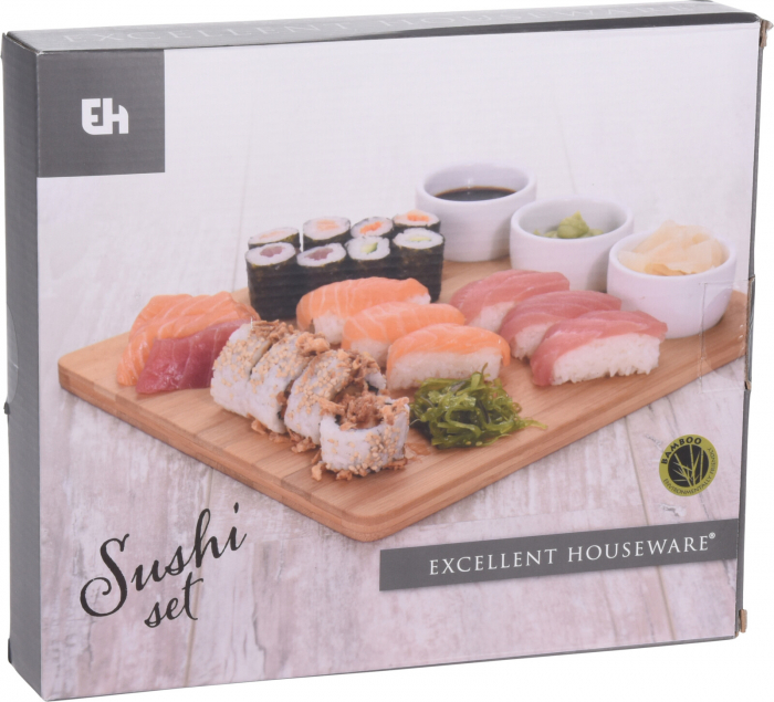 Set sushi 4 piese Excellent Houseware, bambus/portelan, 28x24 cm, maro/alb [2]