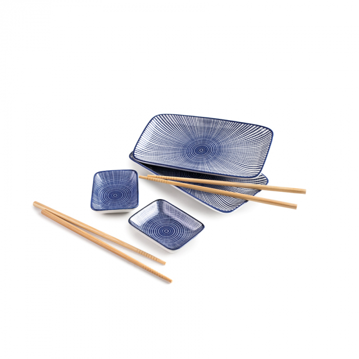 Set sushi 6 piese Ibili, portelan/bambus, albastru [2]