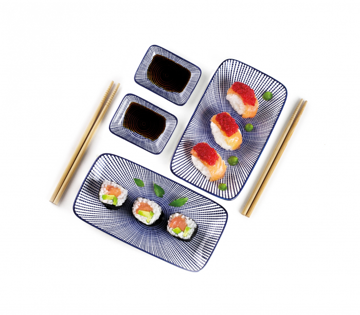 Set sushi 6 piese Ibili, portelan/bambus, albastru [3]