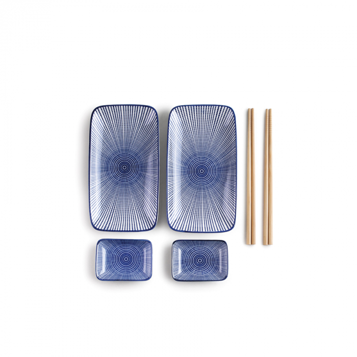 Set sushi 6 piese Ibili, portelan/bambus, albastru [1]