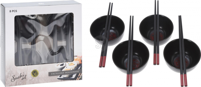Set sushi 8 piese Excellent Houseware, ceramica/bambus, negru [2]