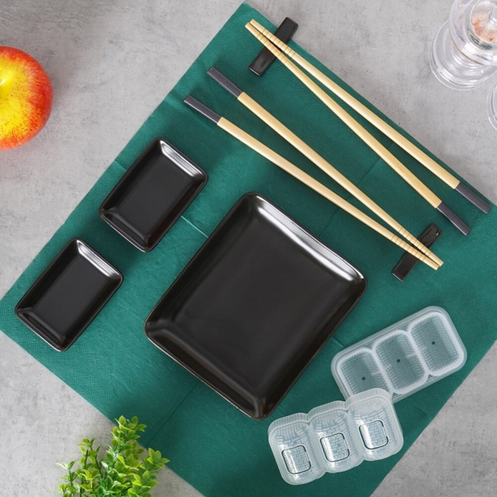 Set sushi 8 piese Excellent Houseware, ceramica, negru [5]