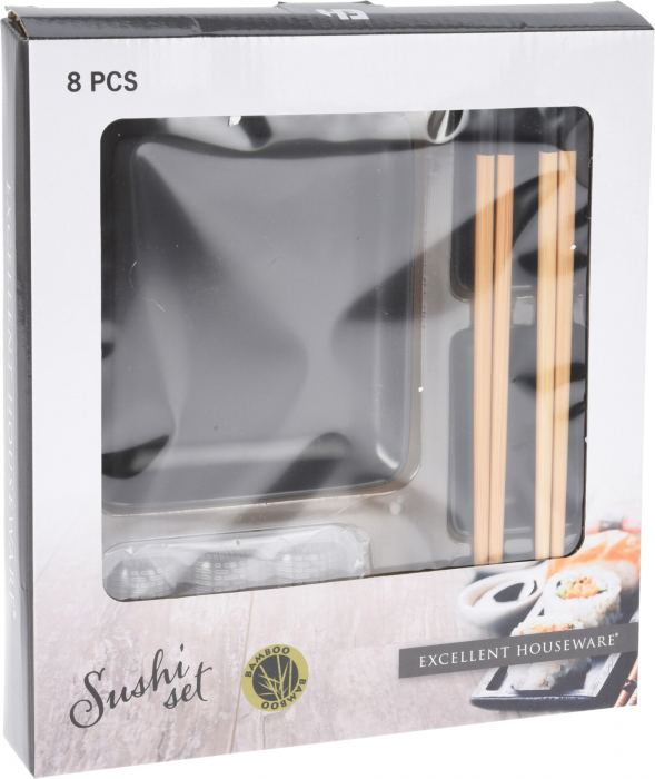 Set sushi 8 piese Excellent Houseware, ceramica, negru [8]