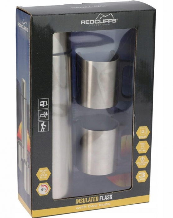 Set termos si doua cani Excellent Houseware, otel inoxidabil, 1 l, argintiu [6]