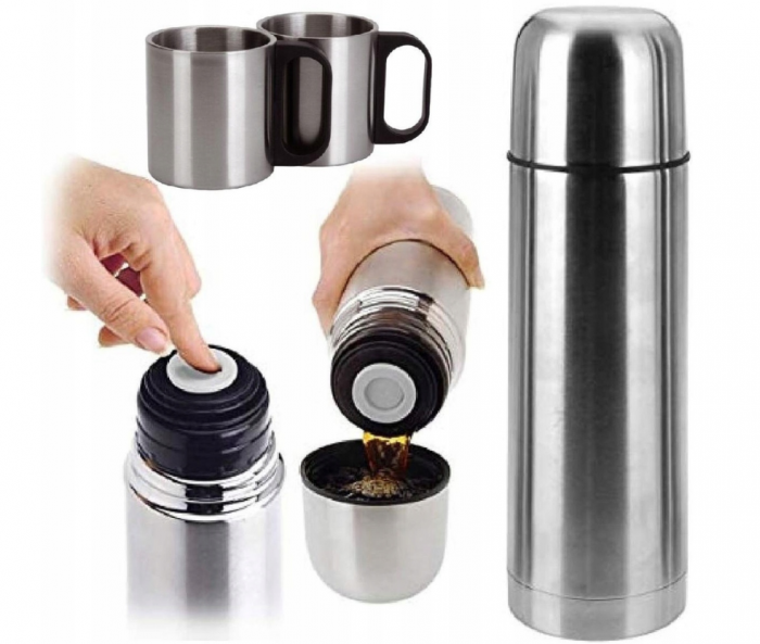 Set termos si doua cani Excellent Houseware, otel inoxidabil, 1 l, argintiu [7]
