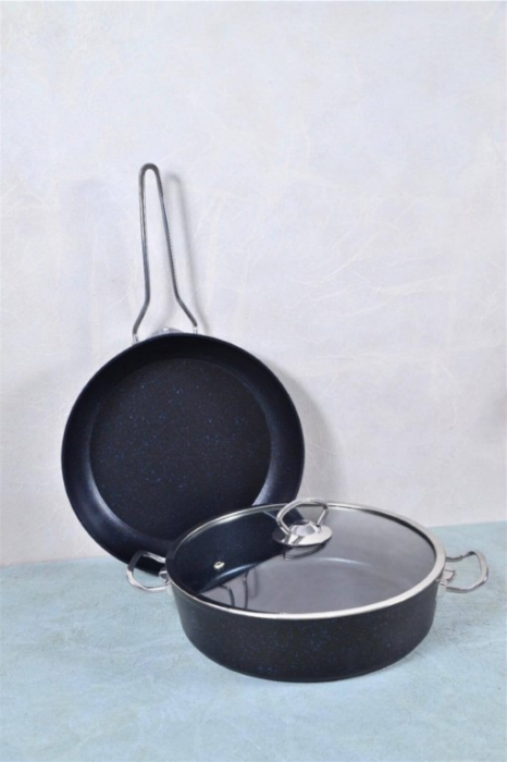 Set tigaie si cratita 3 piese OMS, aluminiu/granit, negru [8]
