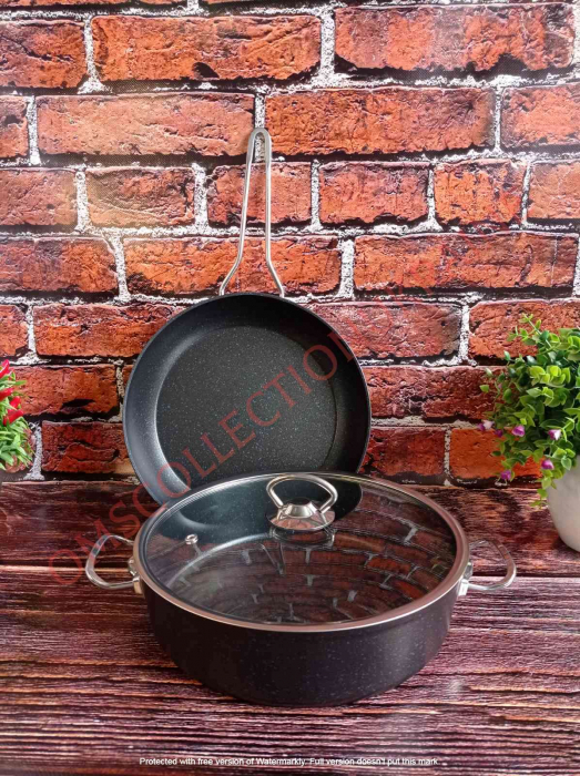 Set tigaie si cratita 3 piese OMS, aluminiu/granit, negru [2]