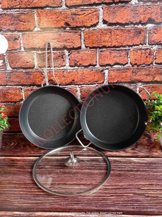 Set tigaie si cratita 3 piese OMS, aluminiu/granit, negru [4]