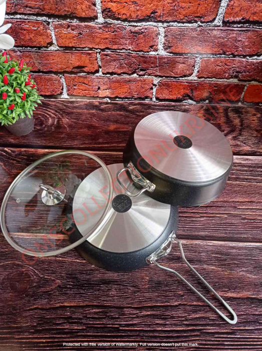 Set tigaie si cratita 3 piese OMS, aluminiu/granit, negru [3]