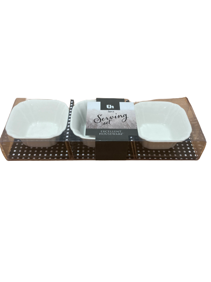 Set trei boluri servire salata/sosuri/snacks Excellent Houseware, portelan, 9.5x4.5 cm, alb [2]
