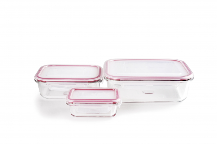 Set trei caserole Ibili-Borosilicate, sticla borosilicata, 180/650/1500 ml, rosu [2]