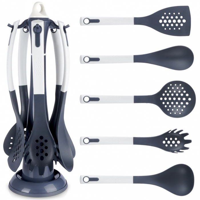 Set ustensile bucatarie cu suport Excellent Houseware, nylon/plastic, 20x39.5 cm, negru/crem [2]