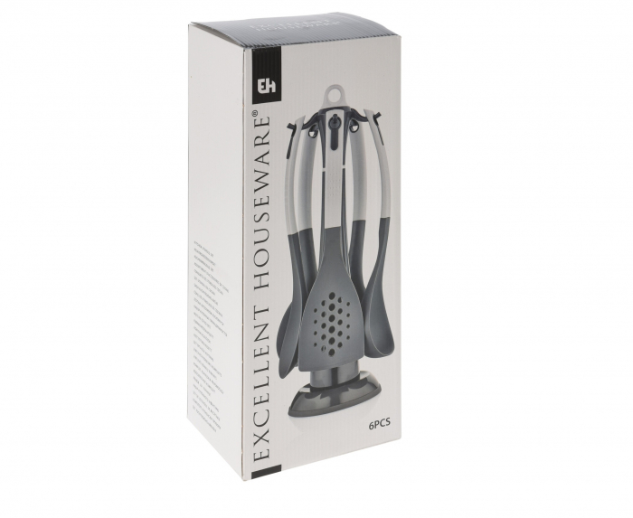 Set ustensile bucatarie cu suport Excellent Houseware, nylon/plastic, 20x39.5 cm, negru/crem [3]