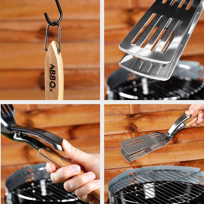 Spatula-cleste pentru gratar BBQ, otel inoxidabil/lemn, 40 cm, argintiu/maro [4]