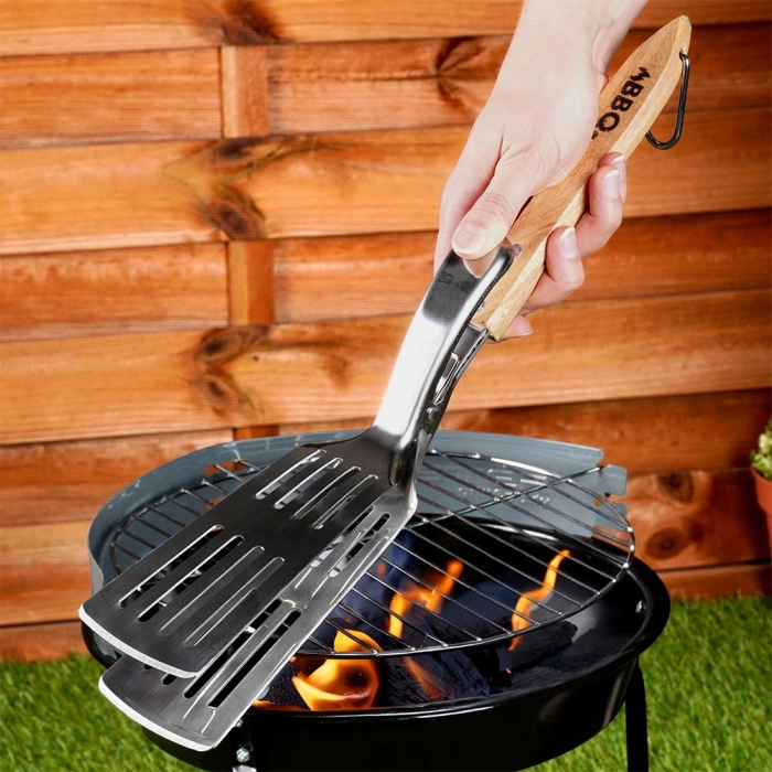 Spatula-cleste pentru gratar BBQ, otel inoxidabil/lemn, 40 cm, argintiu/maro [2]
