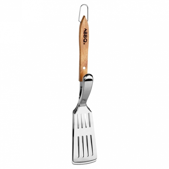 Spatula-cleste pentru gratar BBQ, otel inoxidabil/lemn, 40 cm, argintiu/maro [6]