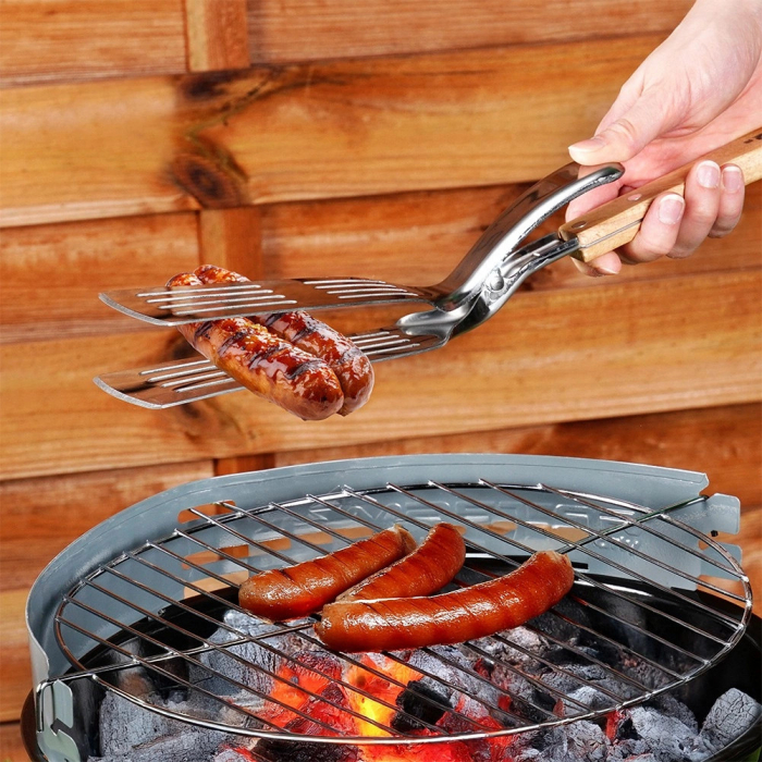 Spatula-cleste pentru gratar BBQ, otel inoxidabil/lemn, 40 cm, argintiu/maro [5]