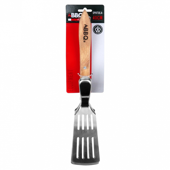 Spatula-cleste pentru gratar BBQ, otel inoxidabil/lemn, 40 cm, argintiu/maro [7]