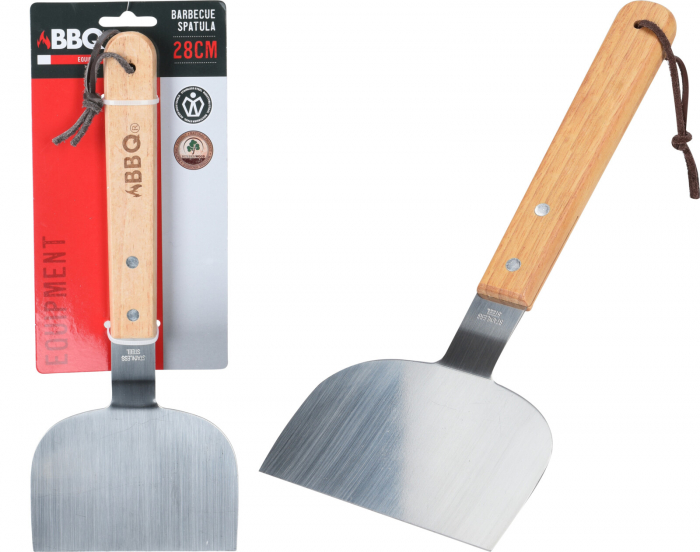 Spatula pentru gratar BBQ, otel inoxidabil/lemn, 28x12 cm, argintiu/maro [2]