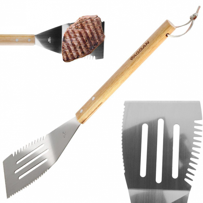 Spatula pentru gratar Vaggan, otel inoxidabil/lemn, 40 cm, argintiu/maro [5]