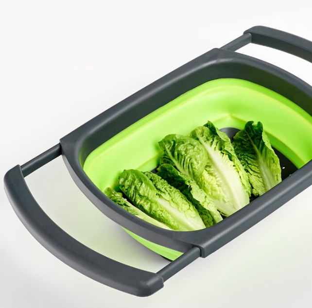 Zeller colander with extendable handles, silicone/plastic, 13x44x30 cm, green/black [4]