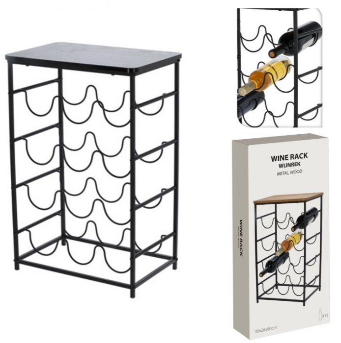 Suport 12 sticle vin Koopman, metal, 40x26x60 cm, negru [3]