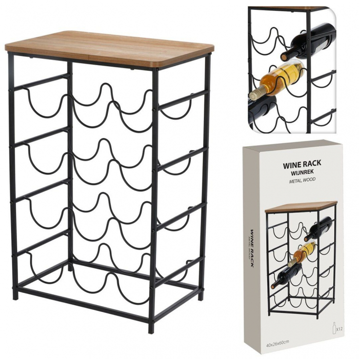 Koopman 12-bottle wine rack, metal, 40x26x60 cm, black [2]