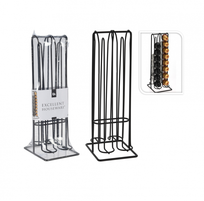 Suport 32 capsule nespresso Excellent Houseware, metal, 12x10x29 cm, negru [3]