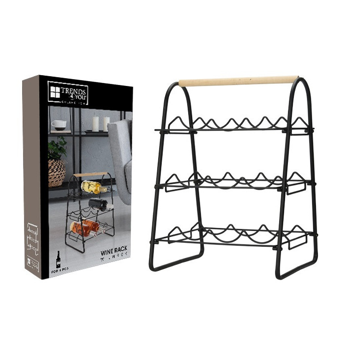 Suport 9 sticle vin Home&Styling Collection, metal, 33x29x46 cm, negru/maro [5]