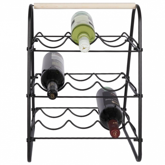 Suport 9 sticle vin Home&Styling Collection, metal, 33x29x46 cm, negru/maro [2]