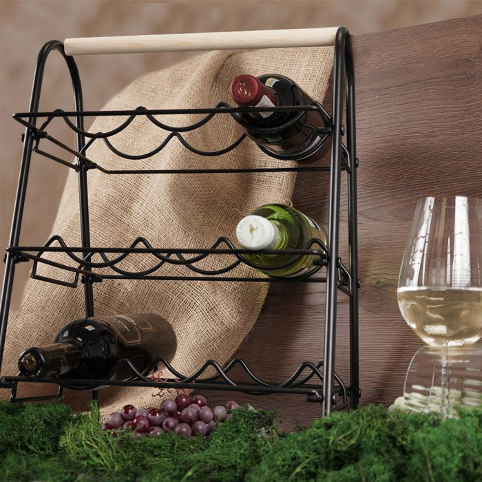 Suport 9 sticle vin Home&Styling Collection, metal, 33x29x46 cm, negru/maro [6]