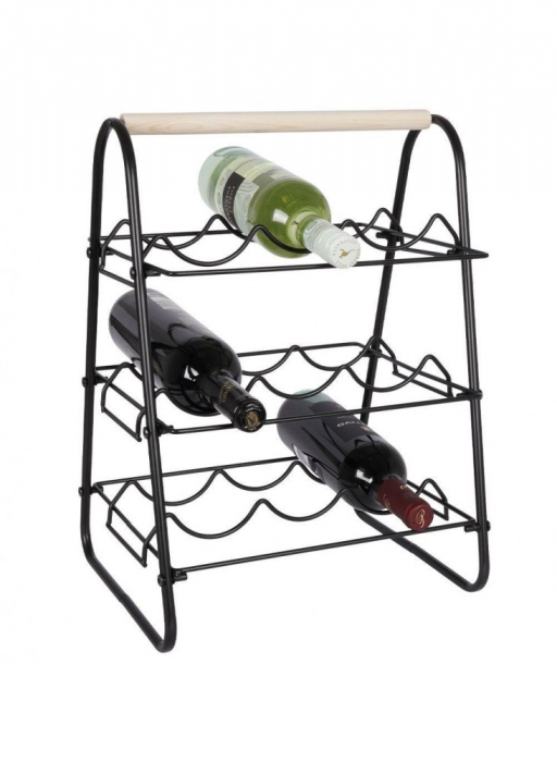 Suport 9 sticle vin Home&Styling Collection, metal, 33x29x46 cm, negru/maro [3]