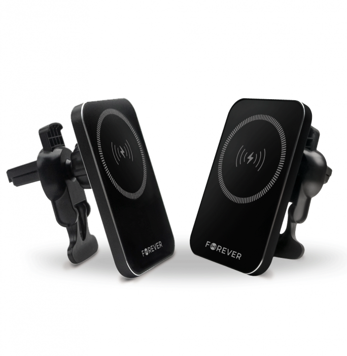 Suport auto Forever, pentru aerisire MACH-100, magnetic cu incarcare wireless, 15W, negru [4]