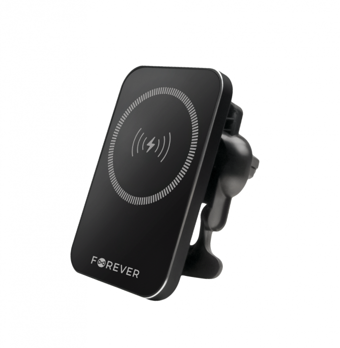 Suport auto Forever, pentru aerisire MACH-100, magnetic cu incarcare wireless, 15W, negru [1]