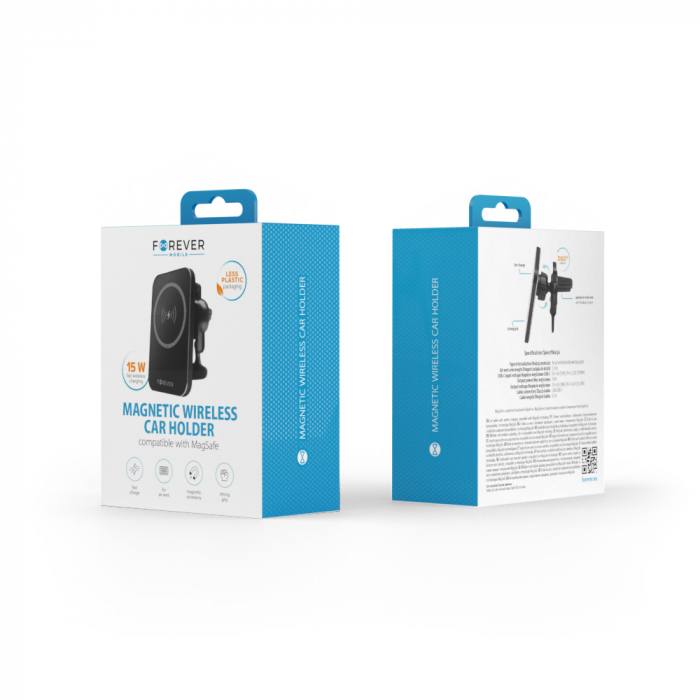 Suport auto Forever, pentru aerisire MACH-100, magnetic cu incarcare wireless, 15W, negru [8]