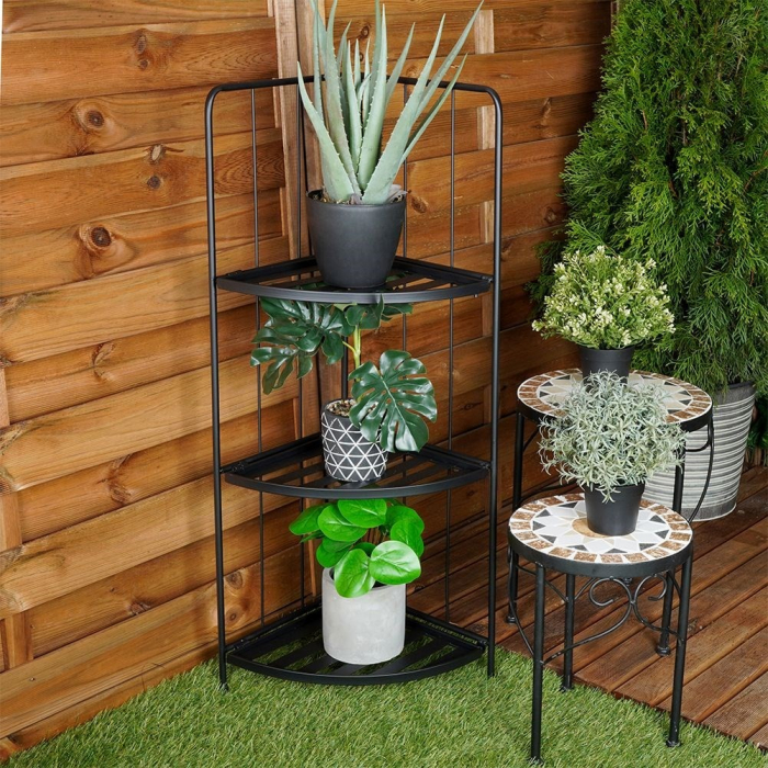 Excellent Houseware folding corner flower stand, metal, 42x30x90 cm, green [4]