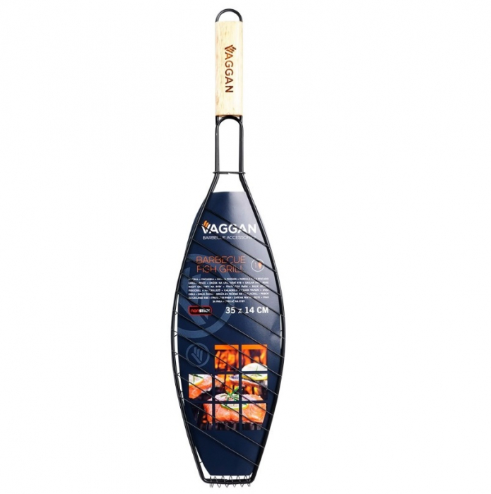 Suport gratar pentru peste Vaggan, metal/lemn, 35x14x58 cm, negru/maro [3]