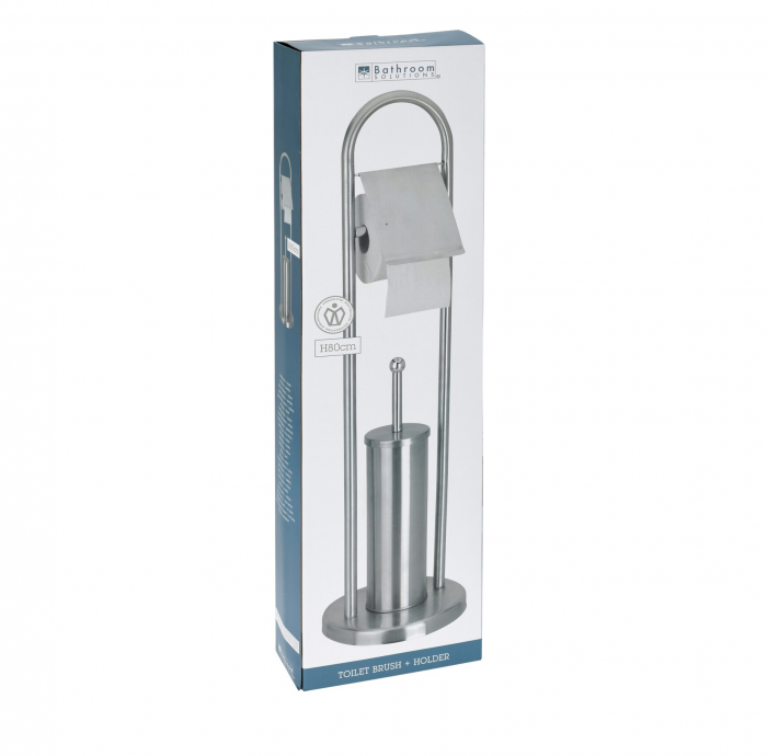 Suport hartie si perie toaleta Bathroom Solutions, otel inoxidabil, 20x80 cm, argintiu [2]
