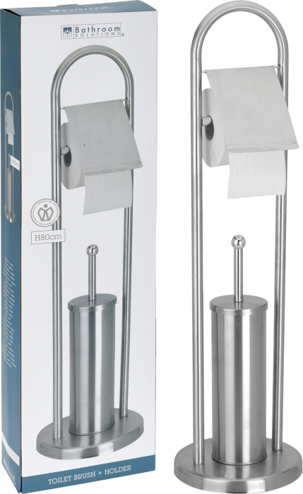 Suport hartie si perie toaleta Bathroom Solutions, otel inoxidabil, 20x80 cm, argintiu [3]