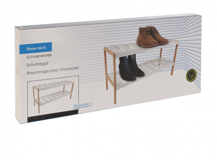 Suport incaltaminte Excellent Houseware, bambus/MDF, 70x26x36 cm, alb/maro [2]