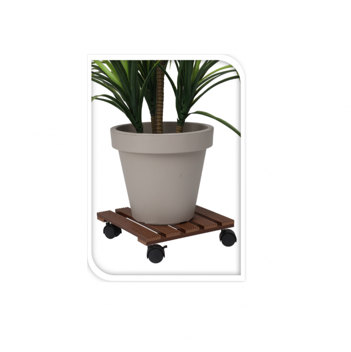 ProGarden mobile flower pot stand, wood/plastic, 29x29 cm, brown/black [3]
