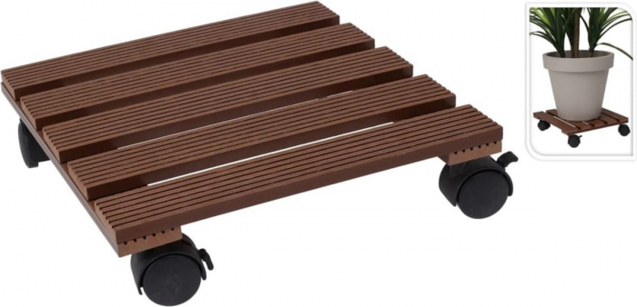 ProGarden mobile flower pot stand, wood/plastic, 29x29 cm, brown/black [4]