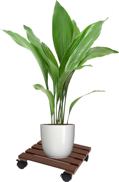 ProGarden mobile flower pot stand, wood/plastic, 29x29 cm, brown/black [2]
