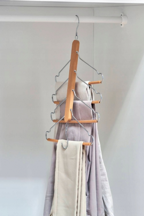 Zeller foldable four-hanger rack, beech wood/metal, 40x41 cm, brown/silver [4]