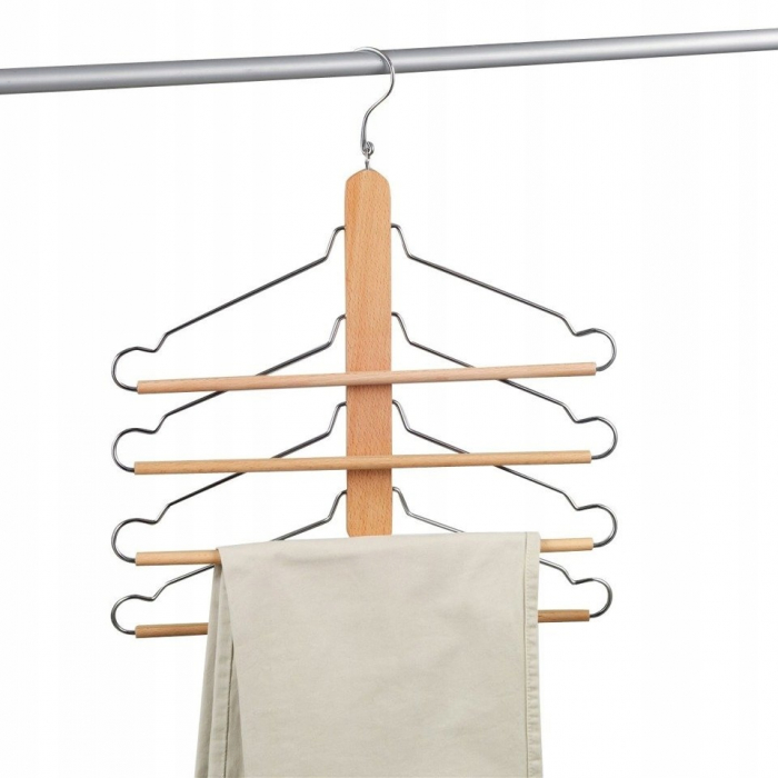 Zeller foldable four-hanger rack, beech wood/metal, 40x41 cm, brown/silver [2]