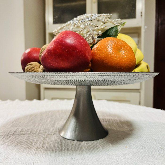 Suport prajituri Excellent Houseware, sticla/metal, 28x13 cm, argintiu [2]