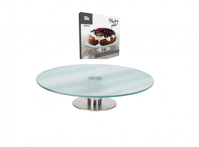 Suport prajituri Excellent Houseware, sticla/otel inoxidabil, 30x7 cm, transparent/argintiu [2]