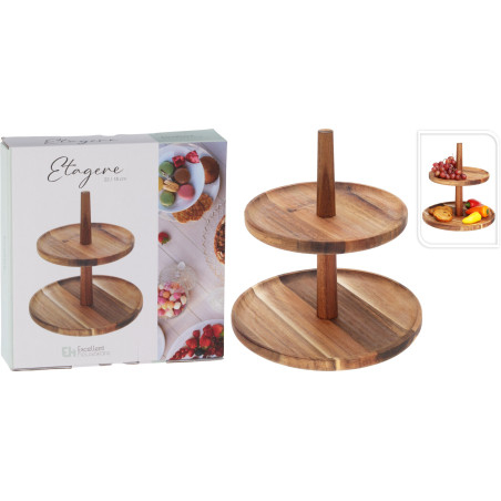 Suport servire cu 2 nivele Excellent Houseware, lemn, 23/18.5x23 cm, maro [2]
